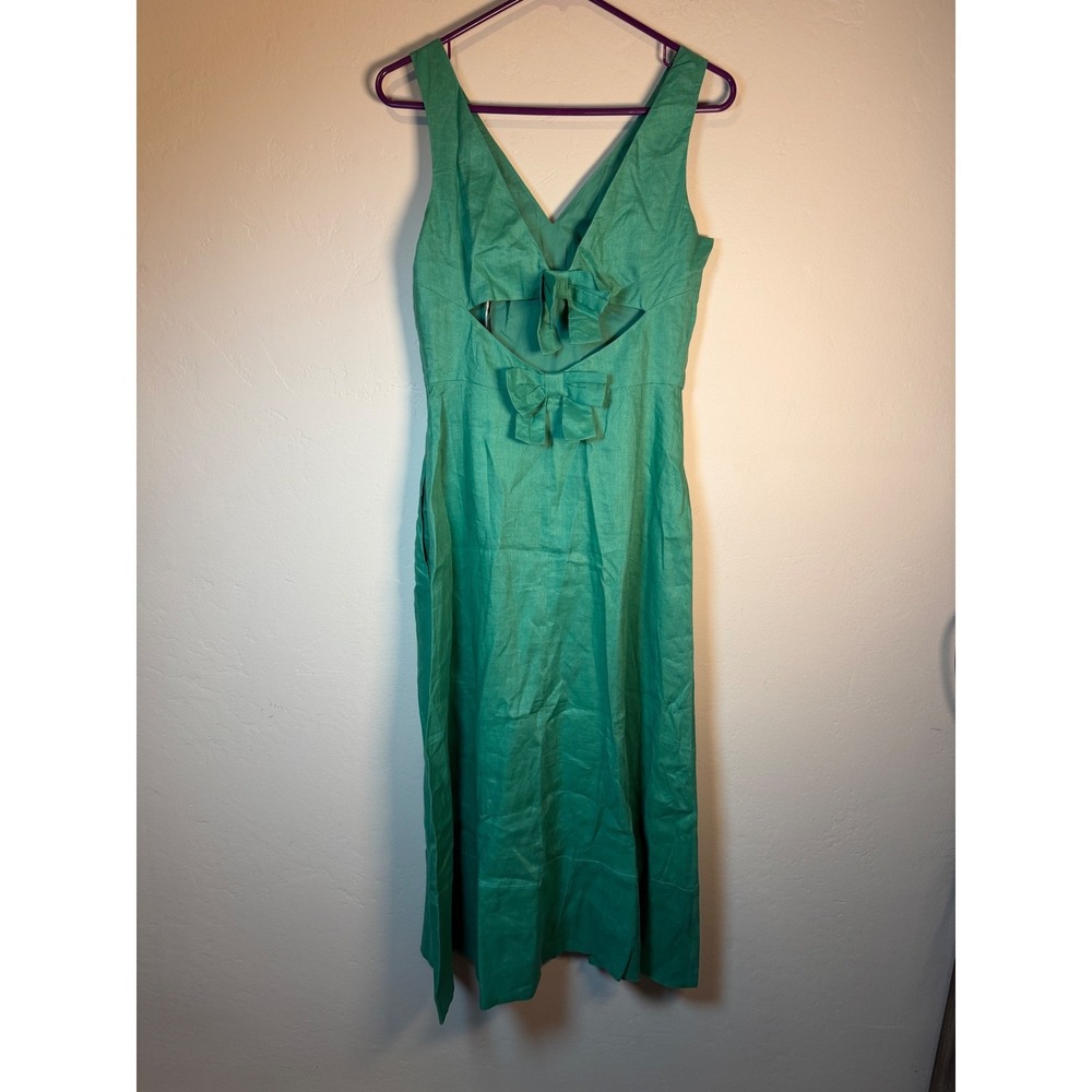 SALONI Rachel Cutout Bow Linen Midi Dress Washed Green US 6 UK 10 - Picture 4 of 10